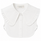 White blouse dickey with label The Curated Collar with dramatic ruffled collar on a white background