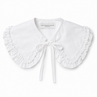 White cotton large ruffle accessory collar with a bow on a white background, branded 'The Curated Collar' Nashville TN