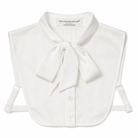White collar with bow tie and buttons on a white background, branded 'The Curated Collar'.